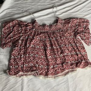 Red and White Patterned Top